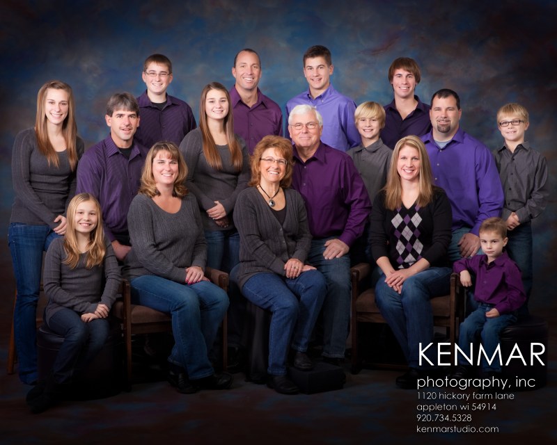 Family of 16 in purple and gray