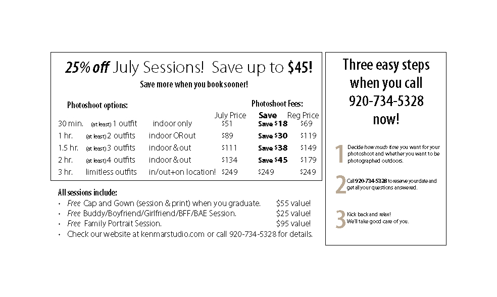 July Sessions Still 25% off!