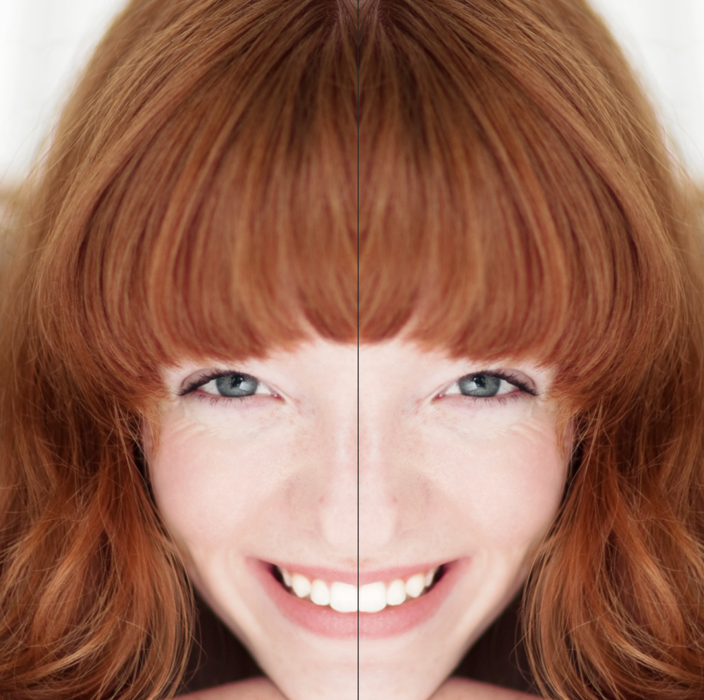 This is a composite of one side of the face reversed and copied over opposite the original