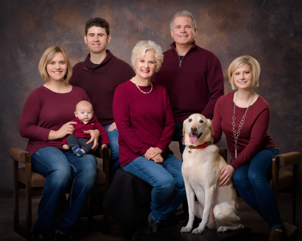Family portrait in Appleton WI at KenMar Studio – professional photography for small family groups with pets